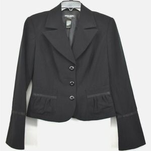 Bisou Bisou By Michele Bohbot Women Black Notch Pleated Trim Pocket Blazer